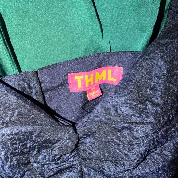 THML Navy Textured Midi Dress with Puff Sleeves - Picture 5 of 5